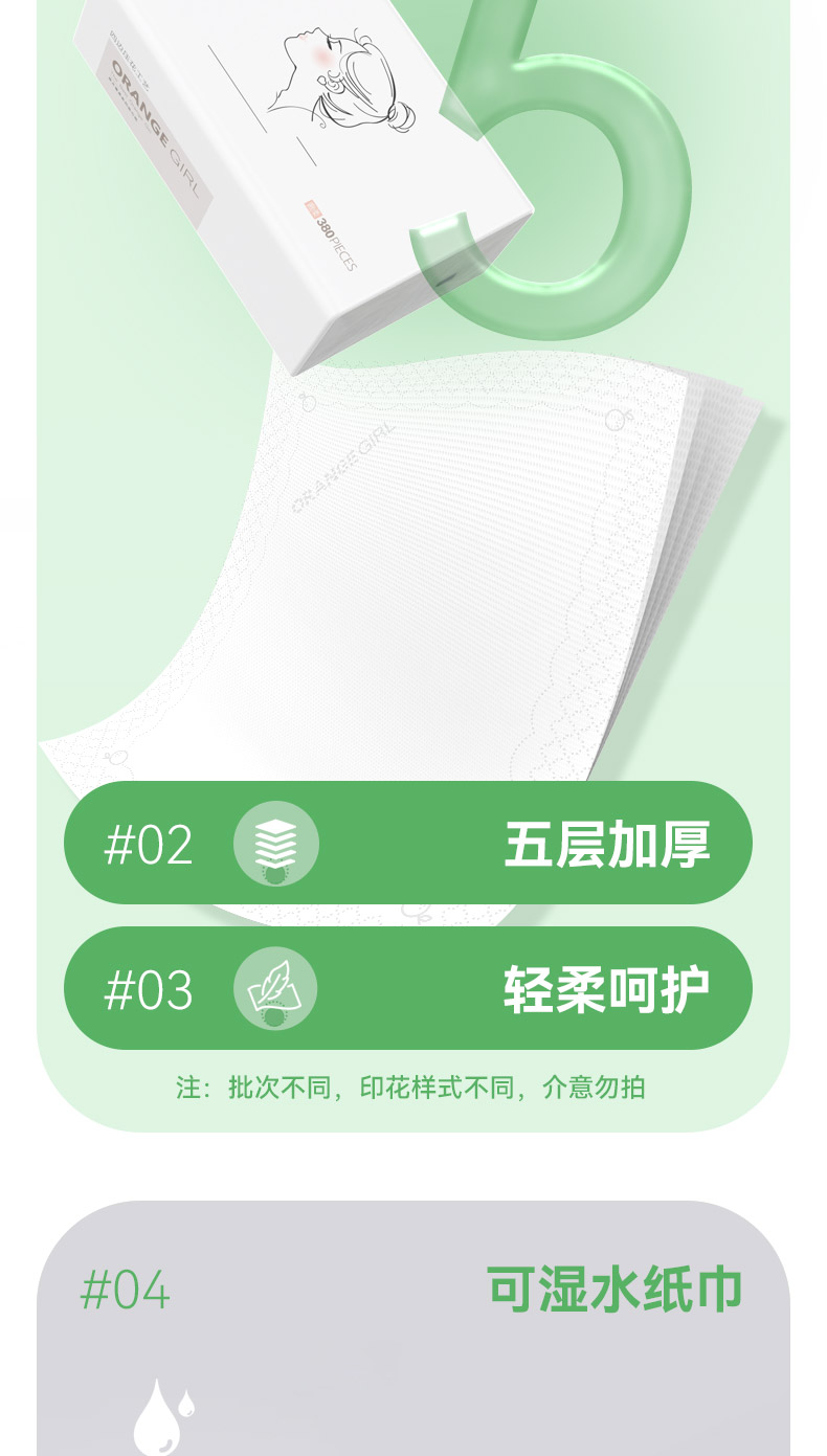 桔子姑娘中包抽纸380张加厚餐巾纸家用面巾纸整箱批发商超同款缩略图 3